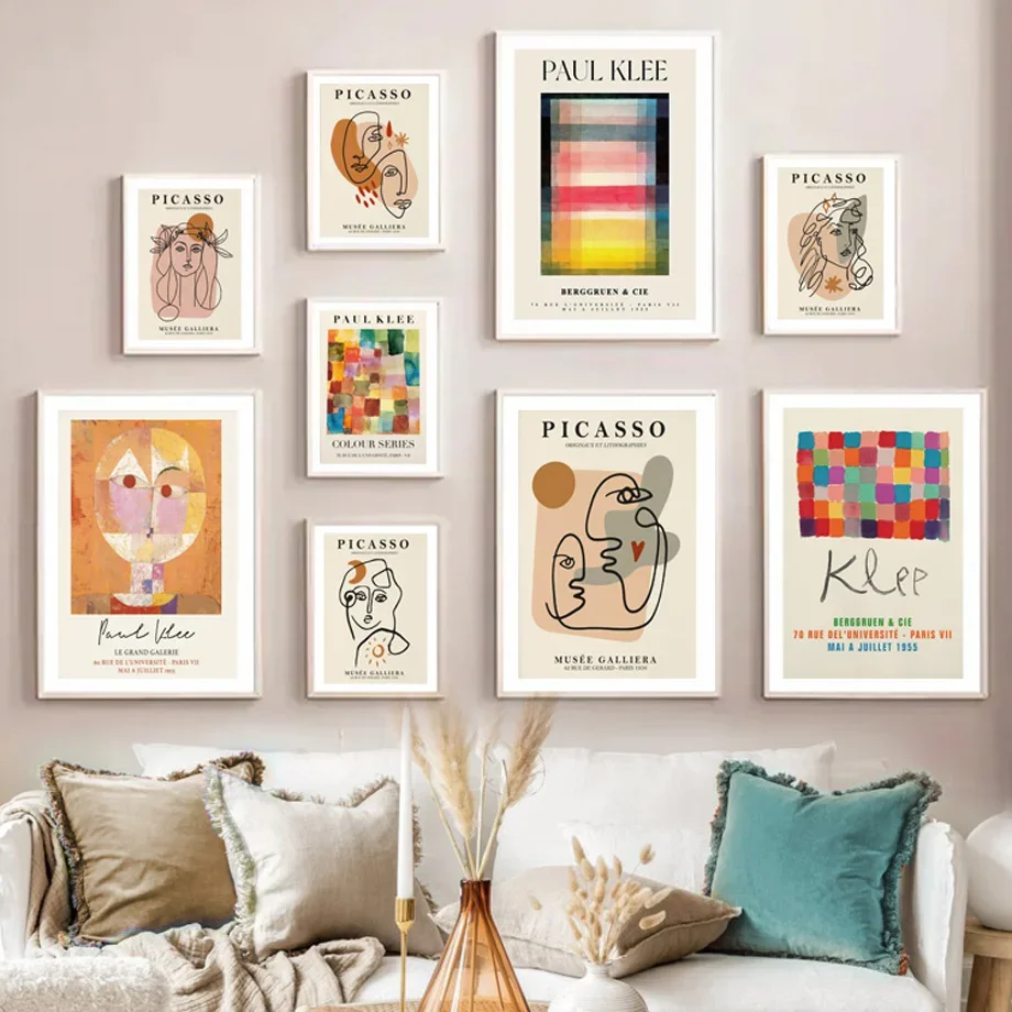 

Paul Klee & Picasso Abstract Artwork - Canvas Wall Poster Print with Woman Flower Motif Modern Nordic Decor for Living Room Home