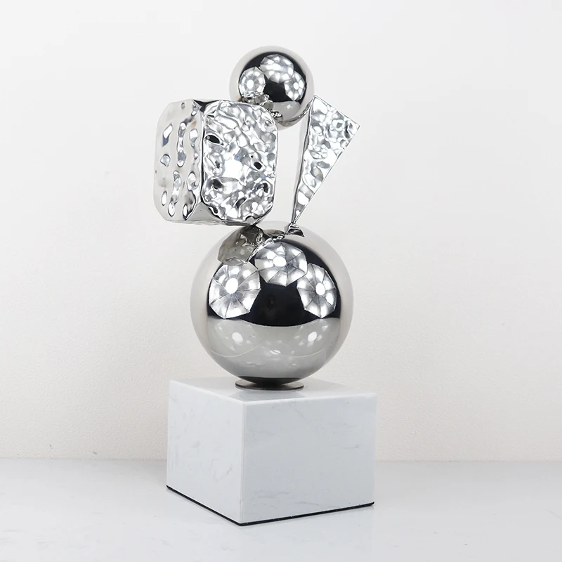 Metal Marble Abstract Ornament Brightens Room Layout Great for Club Reception Counter and Interior Stainless Steel Sculpture