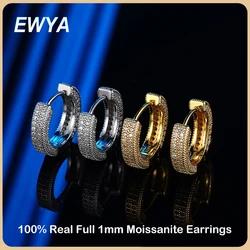 EWYA 2023 Luxury Real D Color Full 1mm Moissanite Hoop Earrings For Women S925 Sterling Silver Plated 18K Gold Diamond Earring