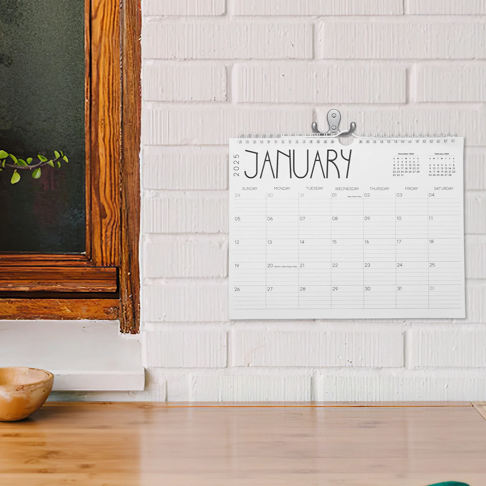 

Wall Calendar 2025 12 Month Planner Twin-Wire Binding Hanging Hook for Home Office School Yearly Daily Monthly Schedule