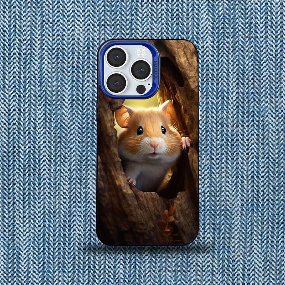 Etui na telefon Cute Lovely Pet Hamster do iPhone 16,15,14,13,12,11,Mini,Pro,SE,MAX Blue Matte Silicone Cover