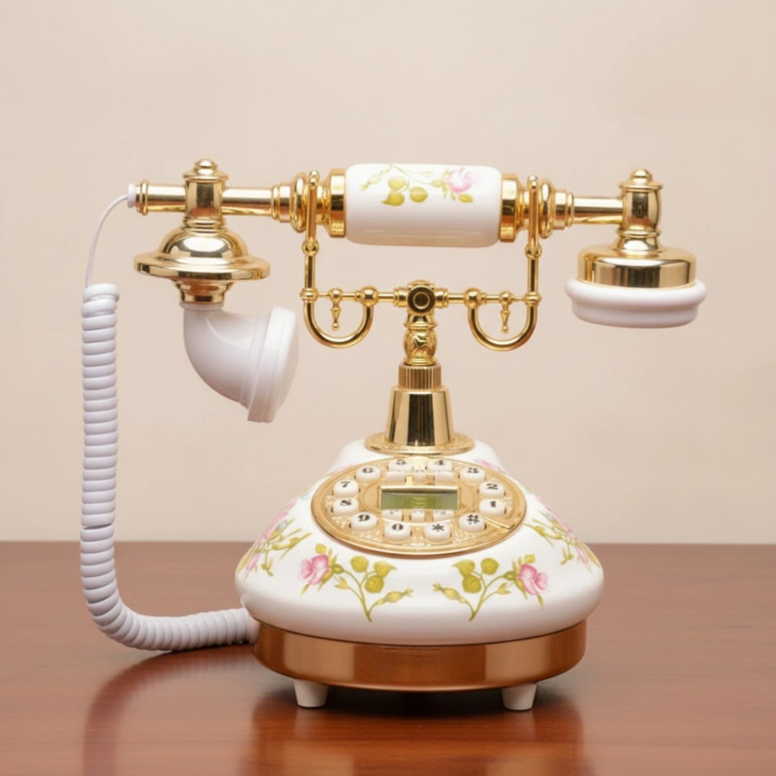 Ceramic Telephone Floral Vintage Landline Phone Retro Telephone Decorative Vintage Phone Antique for Living Room, Home Office
