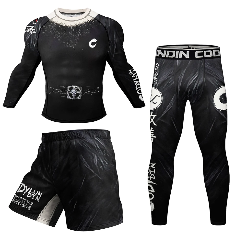 Kimono Mma Compression T-shirt Rashguard Waistband Men Combat Sports Leggings Muay thai Shorts Bjj Gi Rash guard Boxing Clothing