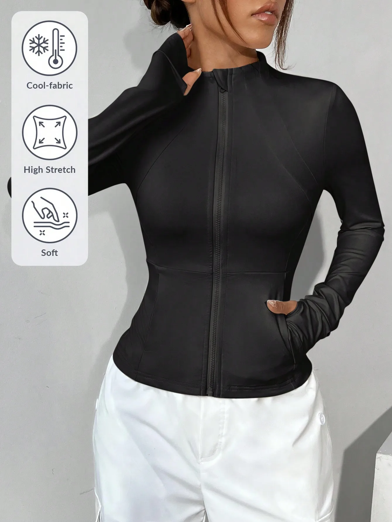 

Женская легкая спортивная куртка на молнии для бега, фитнеса, йоги, осень-зима