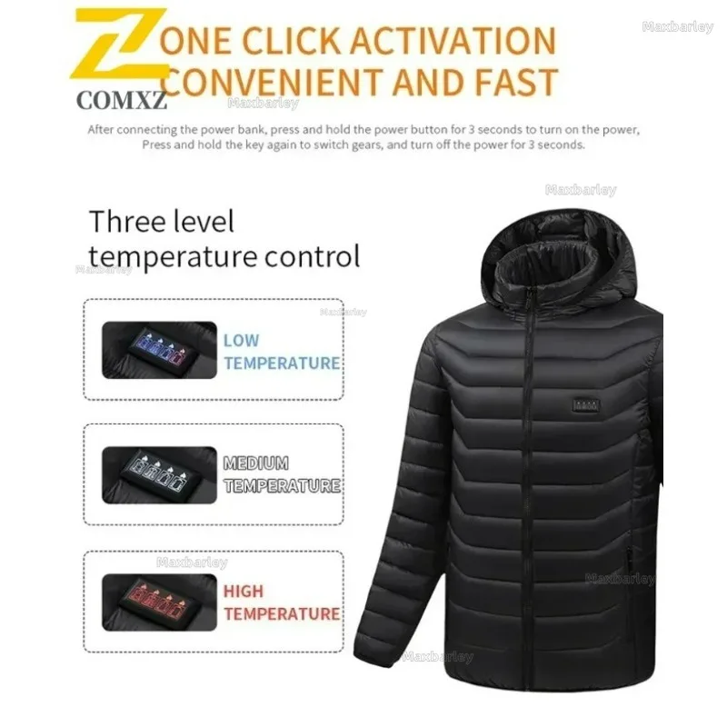 17/21 Areas Heated Parka Men Electric Heated Jackets Lightweight Hooded USB Temperature Control Winter Work Thermal Warm Jacket