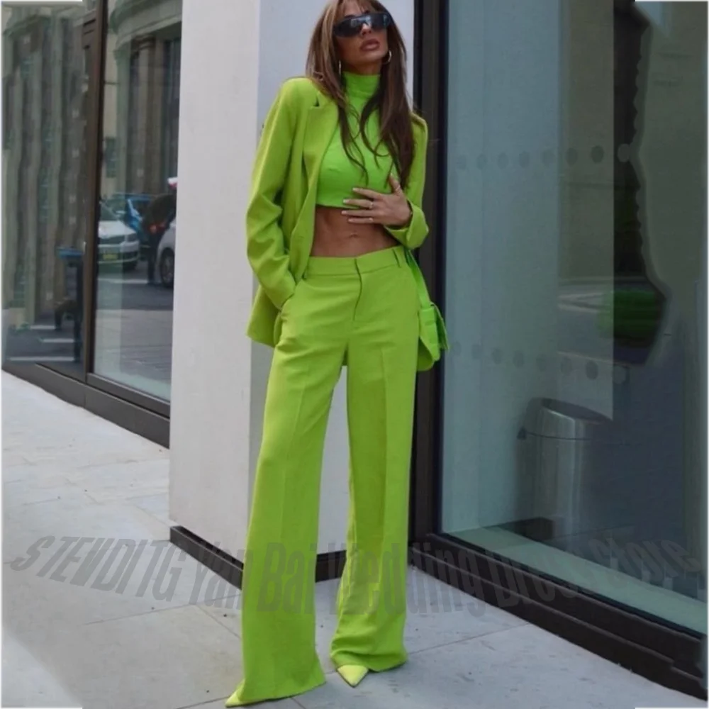 

Stylish Look Women Suits 2 Pieces Notched Lapel Solid Color Outfit Set Streetwear Club Party Elegant Female Casual Jacket Pants