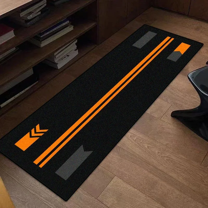 Race Track Print Runner Rug Anti-slip Garage Floor Mat Black Orange Sport Style Long Carpet for Motorcycle Lovers Home Decor