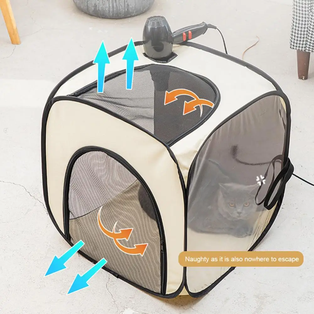 Cats Portable Dogs Pet Drying Box Hair Dryer Cage Tent Bath Grooming House Room Foldable Breathable Natural Wind Hair Dryer Box