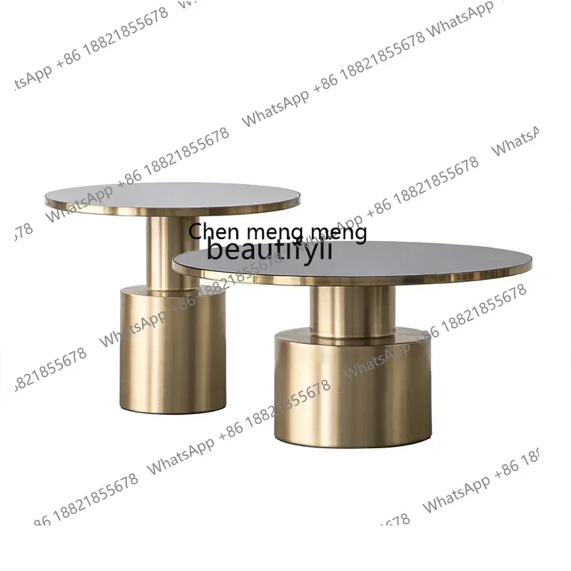 X A Nordic designer coffee side table light luxury living room round metal coffee table combination heightAA
