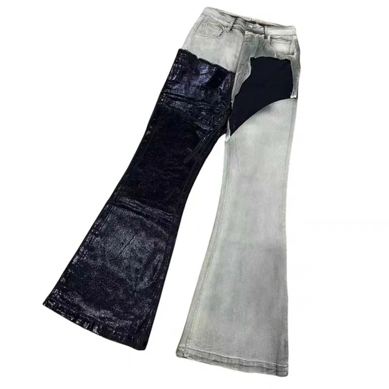 Washed, Spliced, Coated, Brushed Wax. High Street Niche Stacked Jeans, Versatile Pants Men