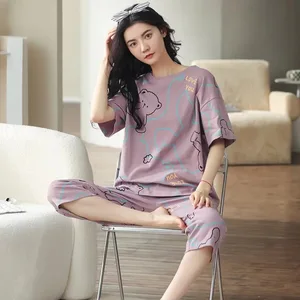 Kurzes weibliches Pyjama -Set, weibliche Hauskleidung, einfaches koreanisches Design, große Größe, Sommer, neu 6 Hauptverkäufe lustiger Frauenpyjama - №6