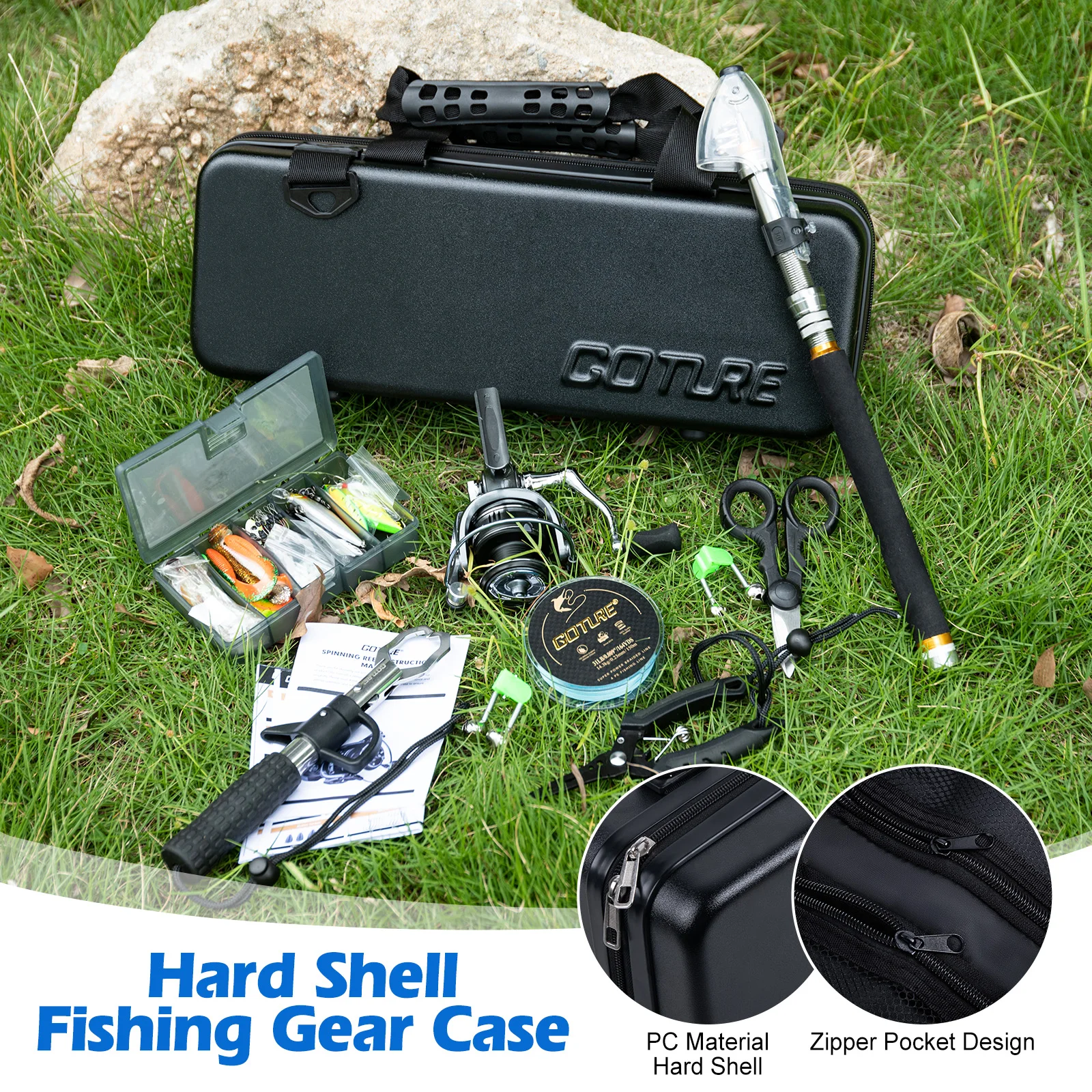 

Goture Professional Fishing Combo with Rod Reel Multifunctional Pliers Lures Portable Hard Case for Freshwater Saltwater Fishing