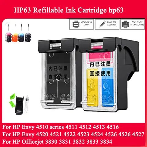 Per HP63 Cartuccia d'inchiostro ricaricabile di ricambio per HP Envy 4510 4511 4512 4513 4516 4517 4520 4521 4522 4523 4524 stampanti 63XL