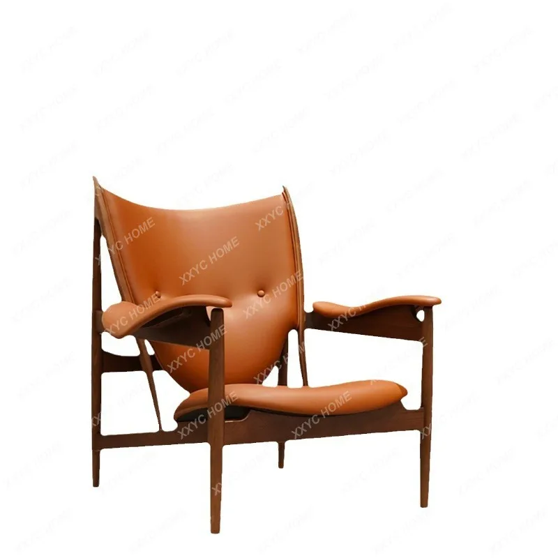 Chief Chair Solid Wood Sofa Nordic Walnut Single Sofa Leather Leisure Single Chair Tiger Chair