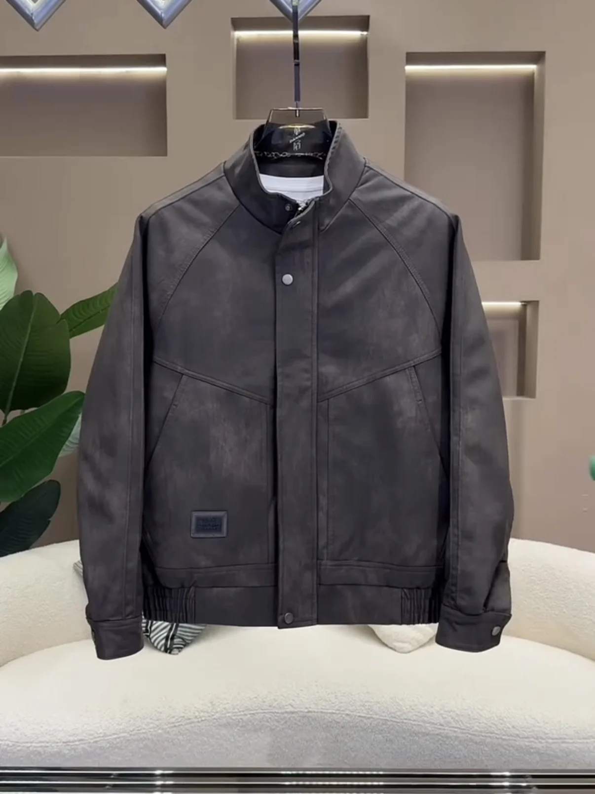 

2025 New Autumn Winter Men's Fce Lined Thi PU Leather Jaet Stand Collar Biker Sle Outerwear Stand Fit Long Sve...