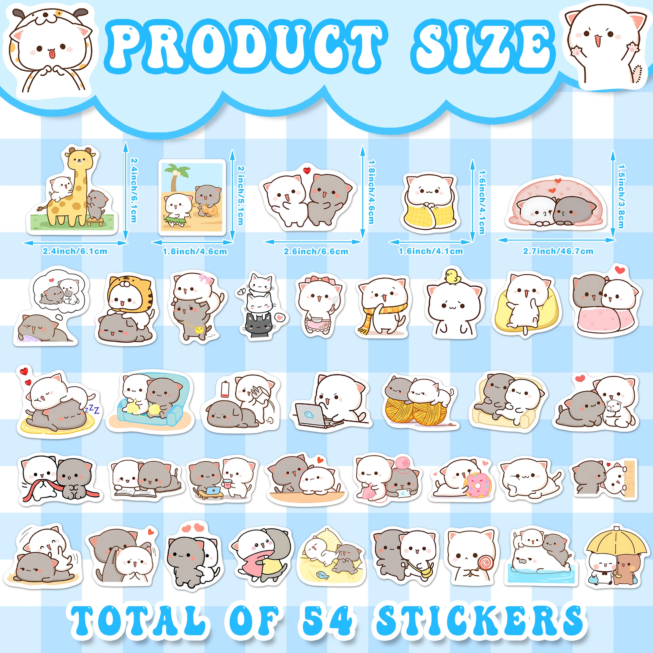 50Pcs Cute Couple Cat Stickers Cartoon Kawaii DIY Gift Decal Doodles for Scrapbook Skateboard Luggage Phone Waterproof Stickers