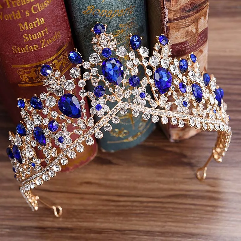 Crown Asia Season Water Diamond Queen's Great Crown Headwear Shines Bridal Headdress Korean Gold Super Fairy Headwear Princess