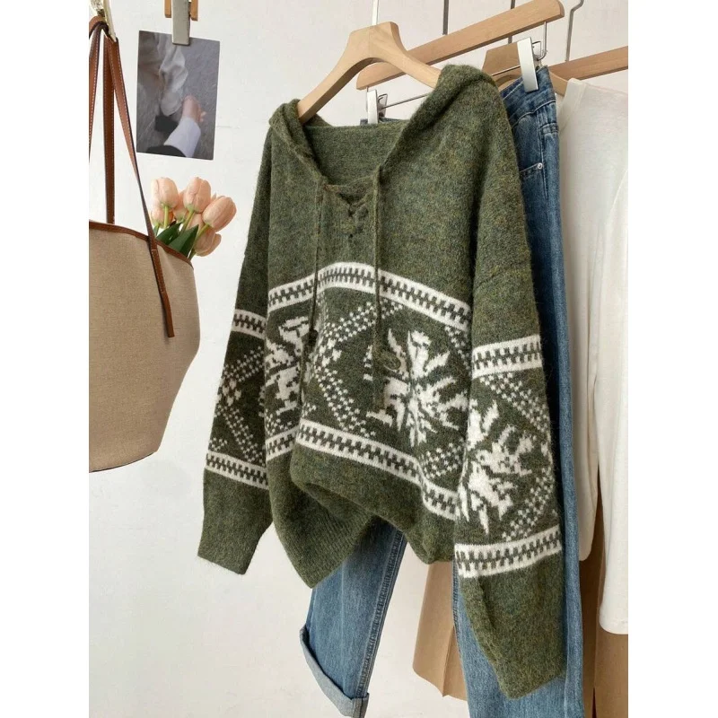 

Snowflake Jacquard Hoodie Women's Ultra-Thin Spring Fashion Knitwear Cross-Border Supermarket Same-As Online And Offline