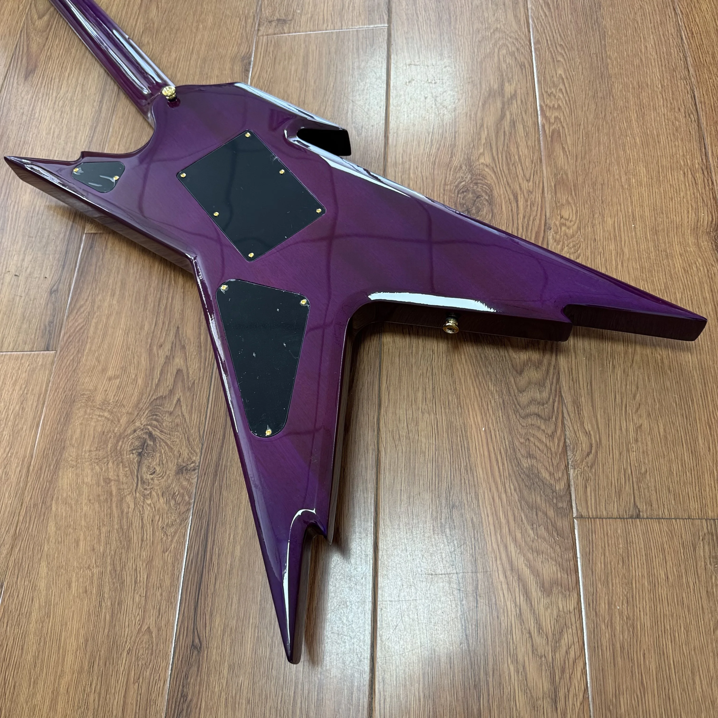 Deambag Electric Guitar with Gradient Purple-Pink Flame Maple Veneer, Two Black Enclosed High-Power Dual Pickups, Golden Double Tuning Pegs, Ebony Fingerboard and White Frets. Available in US Warehouse. Free Shipping.