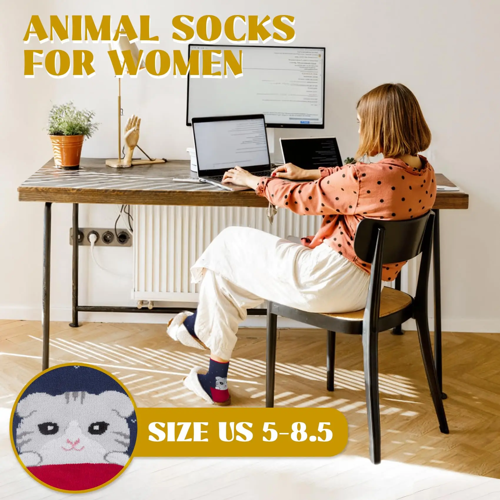 5 Pairs Women Cartoon Animal Socks Cute Dog Cat Pattern Cotton Crew Socks Colorful Funny Gift Set for Girls