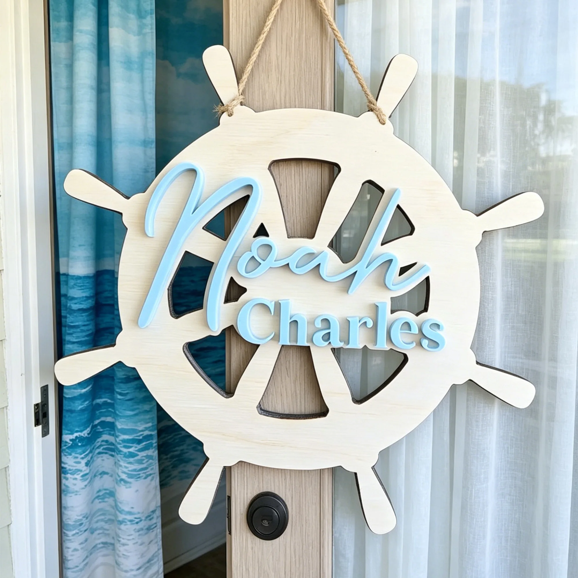 1Pc Custom Navigation ship emblem Wooden Name Plaque,Home Room Office Wall Door Decor,DIY Paintable,Birthday Wedding Gift