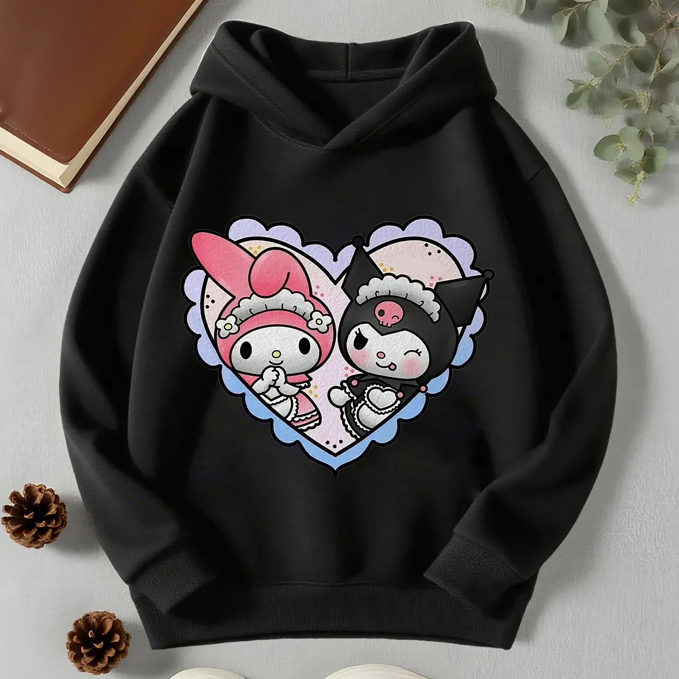 

Sanrio Girls Fashion Kuromi Melody Print Hoodie Children's Autumn and Winter Outdoor Leisure Sweatshirt Children's Ideal Gift