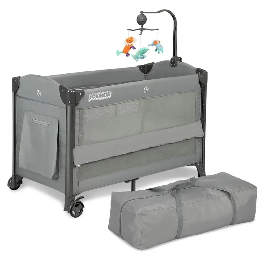 

Baby Bassinet, Pack and Play with Bassinet and Carry Bag, Convert to Bedside Sleeper with Wheels for Boys Girls Gray