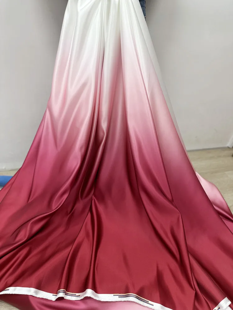 Blue Red Gradient Mixed Satin Fabric Formal Dress Fabric