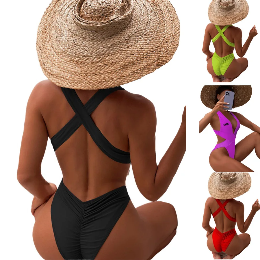Customized LOGO women's new one-piece swimsuit splicing bikini European and American cross swimsuit