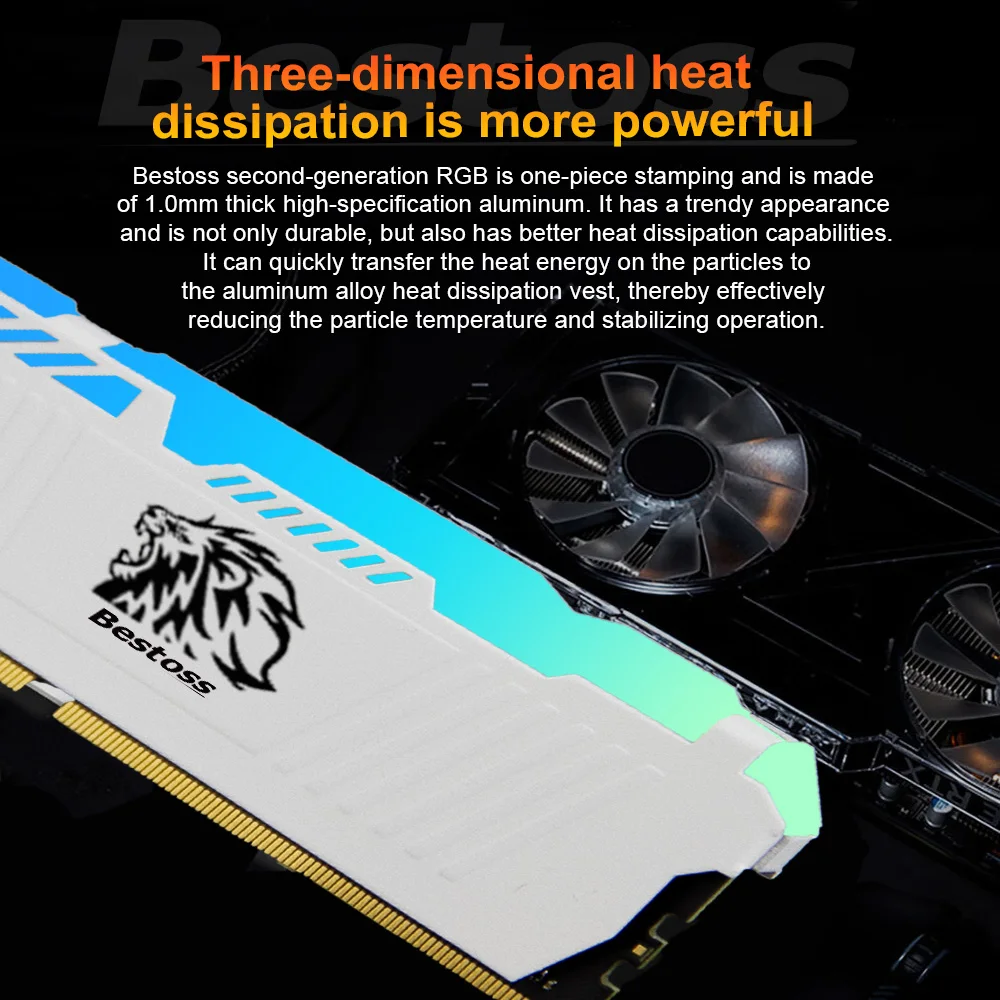 Bestoss Memória RGB RAM DDR4 8GB 16GB 32GB 1.2V 3200MHz UDIMM Cooling Vest Memory Memoria White Black for Desktop Computer DIY