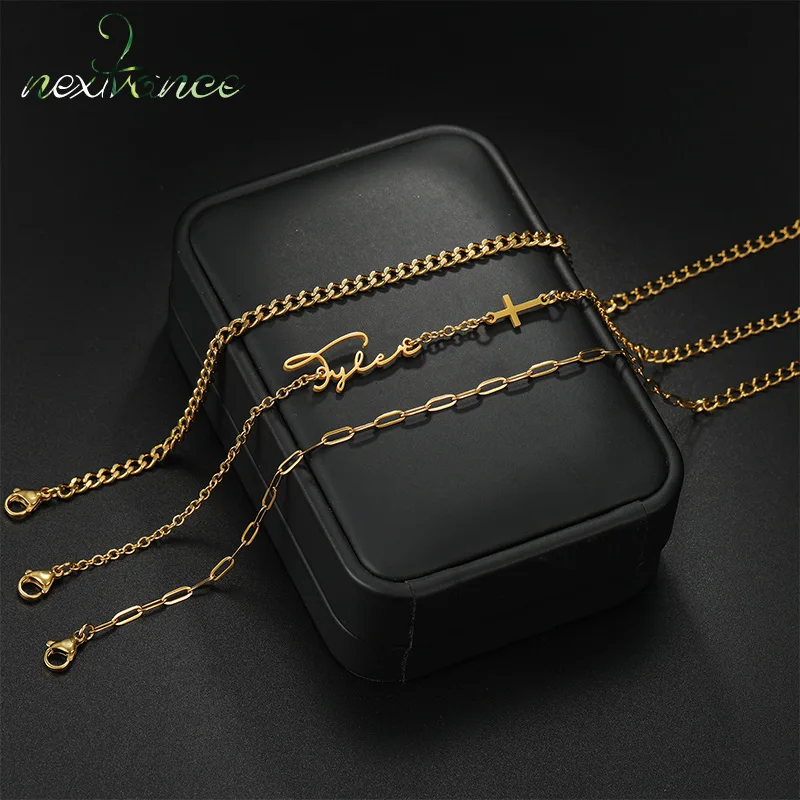 

Nextvance Custom Name Bracelet For Women 3Pcs/Set Personalized Stainless Steel Nameplate Wrist Chain Jewelry Christmas Gifts