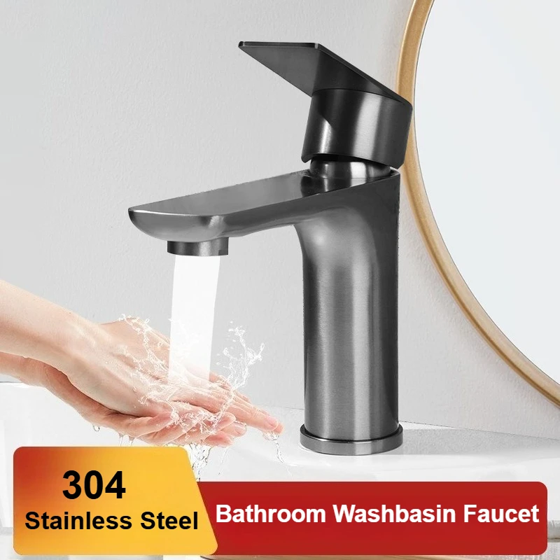 

Stainless Steel Faucet Washbasin Sink Hot and Cold Water Tap Household Bathroom Cabinet Basin Mixer Tap Single Handle Faucets