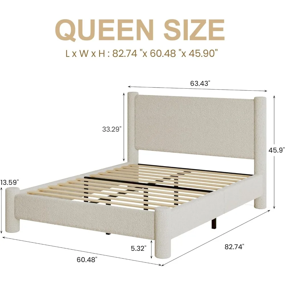 إطار سرير منجد بحجم كوين مع لوح أمامي ولوح قدم مدمج، زوايا مستديرة، لا حاجة إلى صندوق زنبركي #2