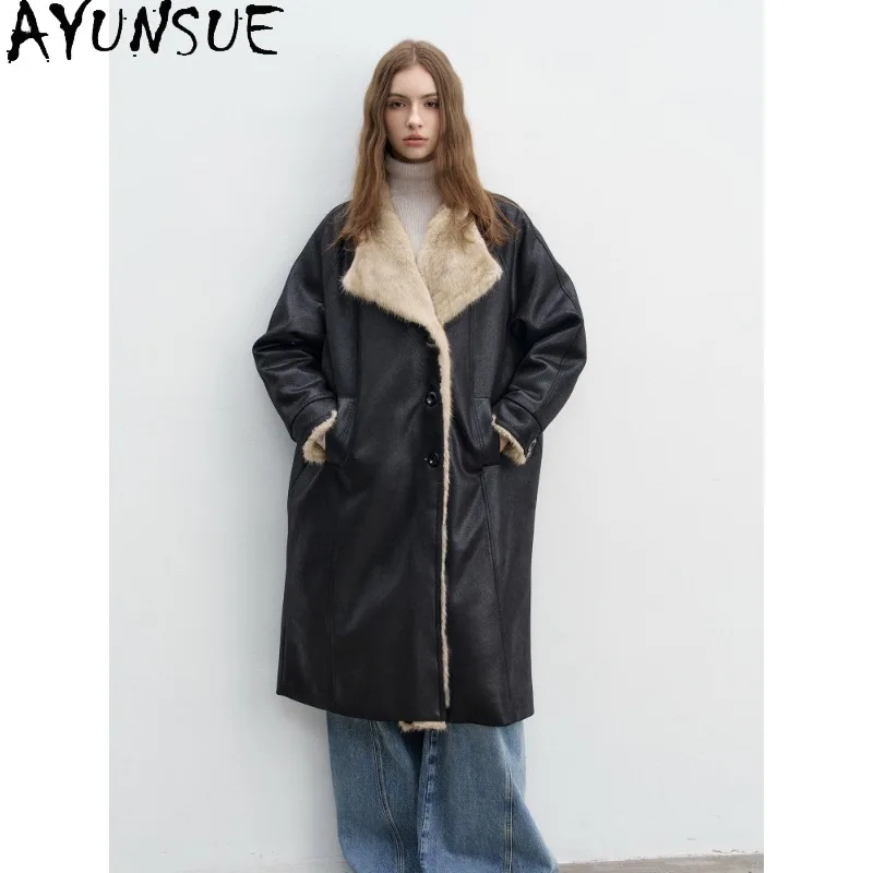 AYUNSUE 90% White Goose Down Coat Woman Clothing Qinggen Mink Fur Collar Winter Jacket Women Fashion Long Parka Jaqueta Feminina