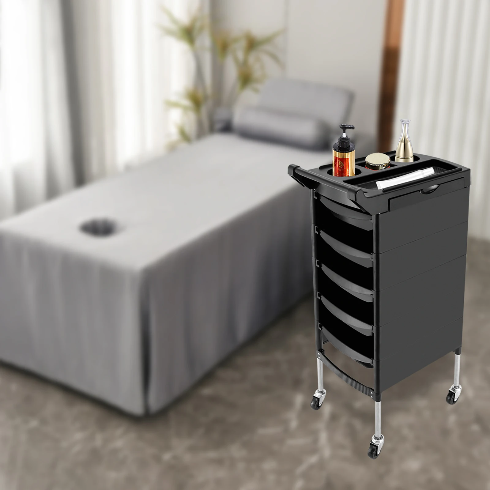 Salon Trolley-5 Drawers and 2 Hair Dryer Bracket Side Trays,can Be Locked Salon Trolley,rolling Trolley W/ Wheels,locks