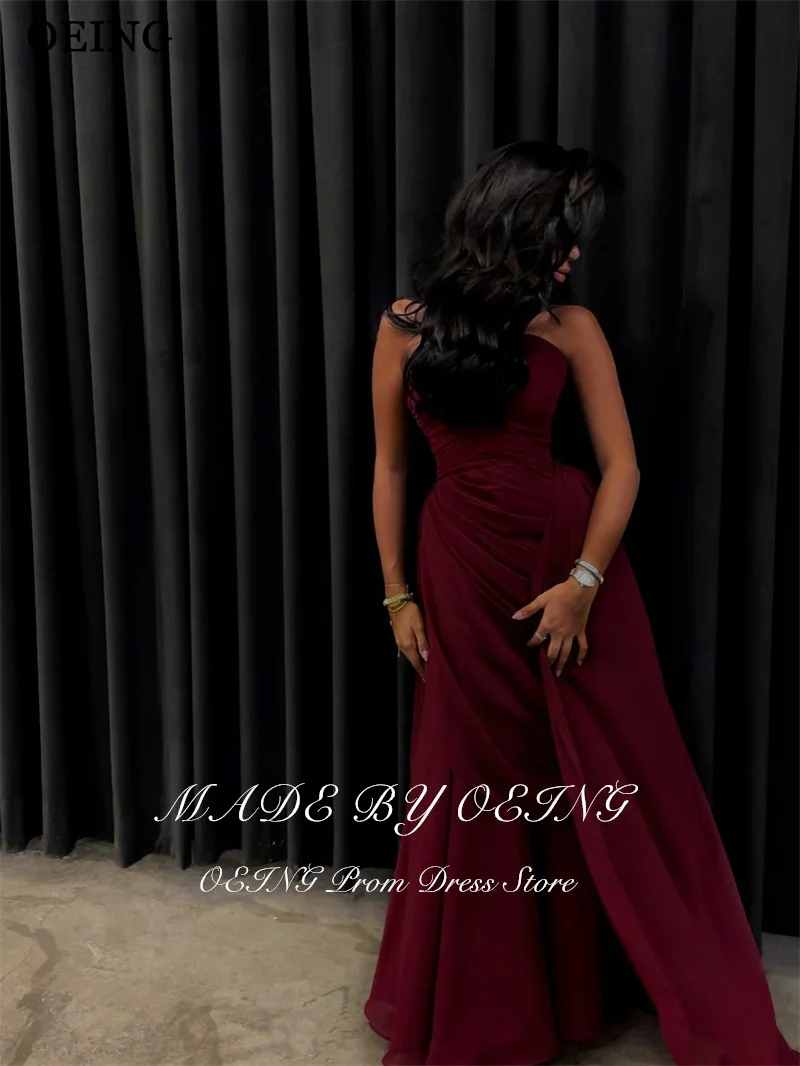 OEING シンプルマーメイドバーガンディプロムドレス ストラップレスプリーツ フロアレングスパーティードレス فساتين سهرة カスタマイズ