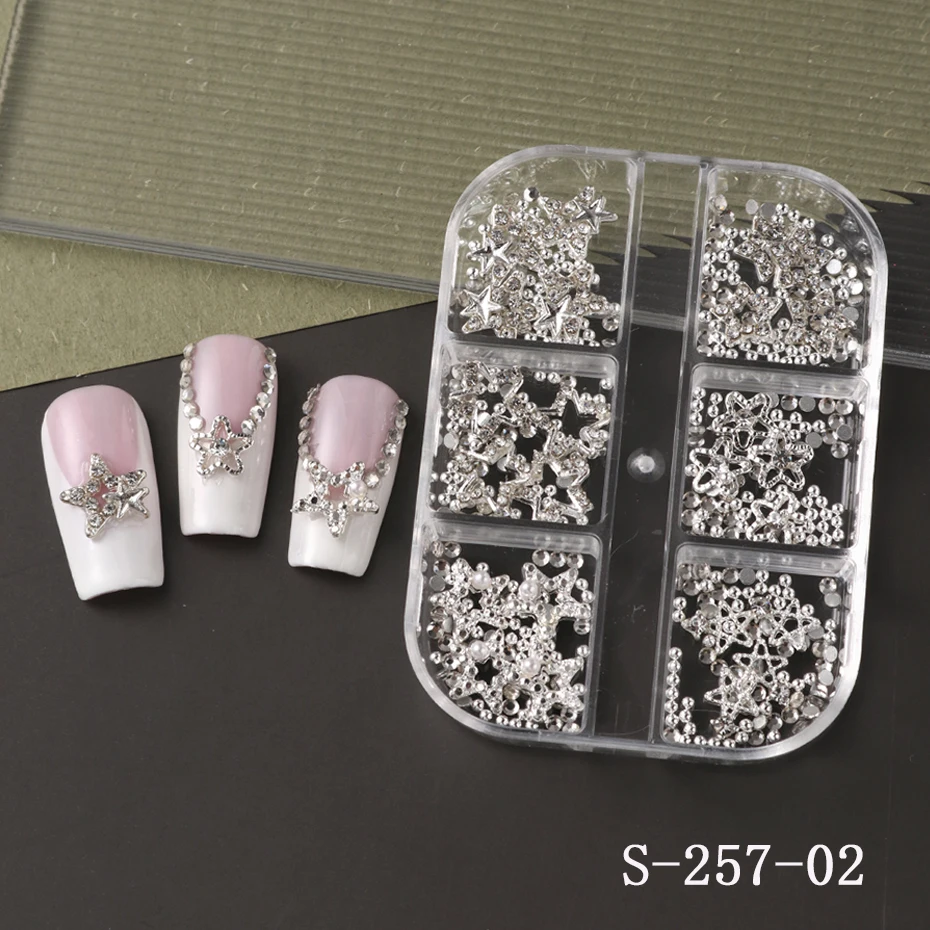 6-Gürtel, goldene, silbrige Metallschleife, Knoten und Stern, Nageldekoration, niedliche Schleife, Punk-Stern mit kleinem Stahlkugel-Design, DIY-Nageldekoration – Detail 10