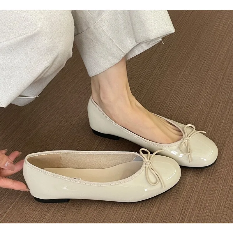 

Designer Red Elegant Bowknot Round Toe Women's Flat Shoes Comfort Slip-On Ladies Ballerina Single Mules Shoes Zapatos Mujer
