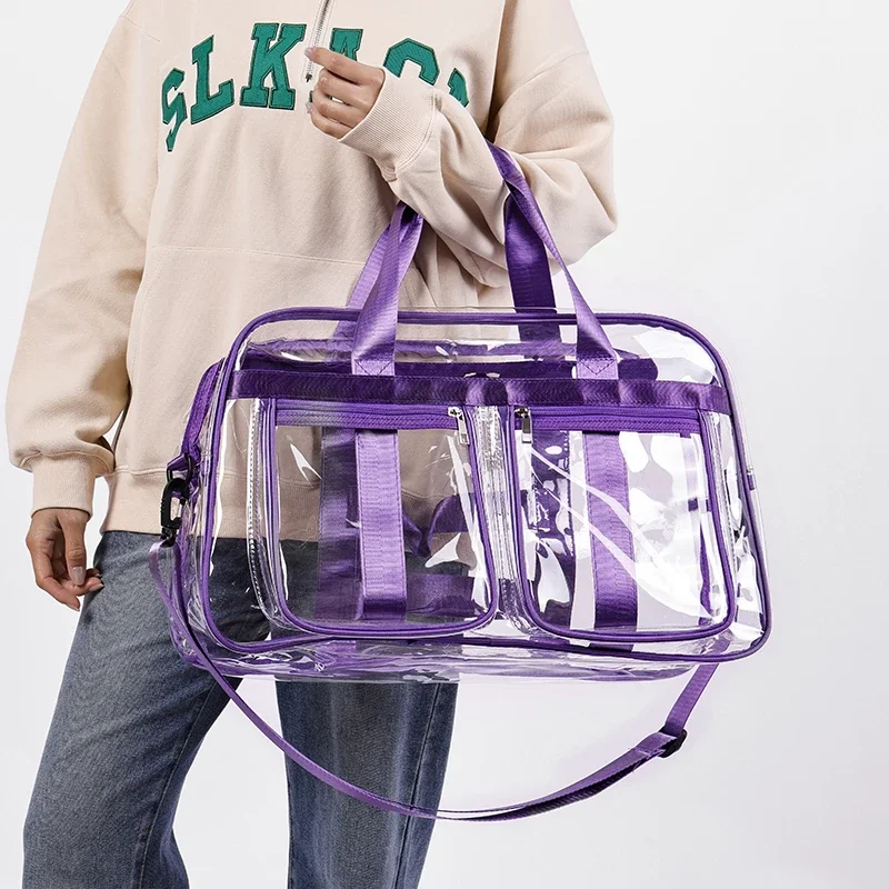 

2025 новые простые повседневные дорожные сумки из ПВХ большой емкости на молнии, индивидуальные однотонные супер крутые сумки через плечо для женщин