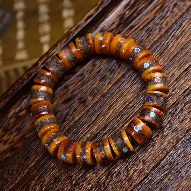 

Браслет из костяного бисера с инкрустацией, одинарный круг, простой дизайн, для мужчин и женщин, винтажное украшение