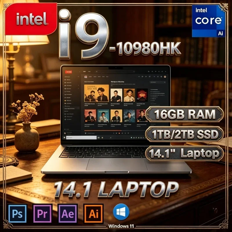 New Hot 2026 High‑Performance Intel I9‑10980HK 14.1 Inch Notebook 16GB 32GB 2TB SSD Win11 Gaming Business Study Laptop