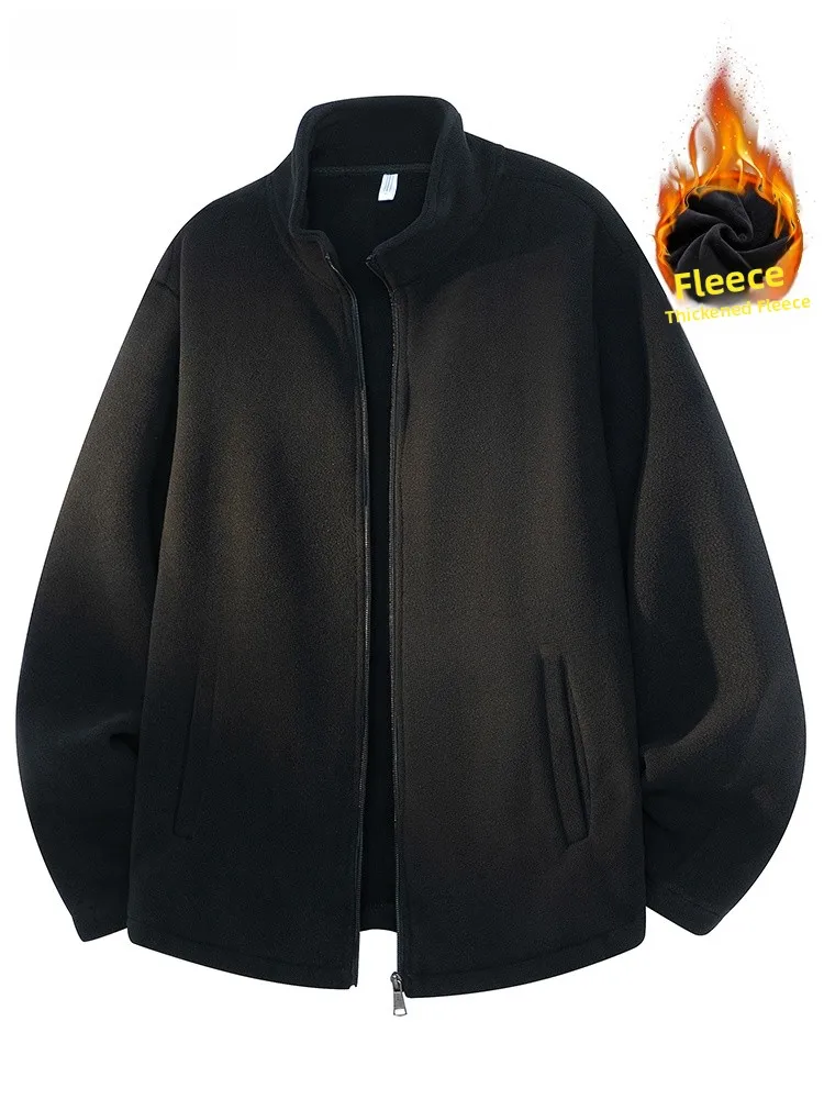 

Мужская утепленная флисовая куртка больших размеров на осень-зиму, с воротником-стойкой, на молнии, повседневная, теплая, модная, из полиэстера