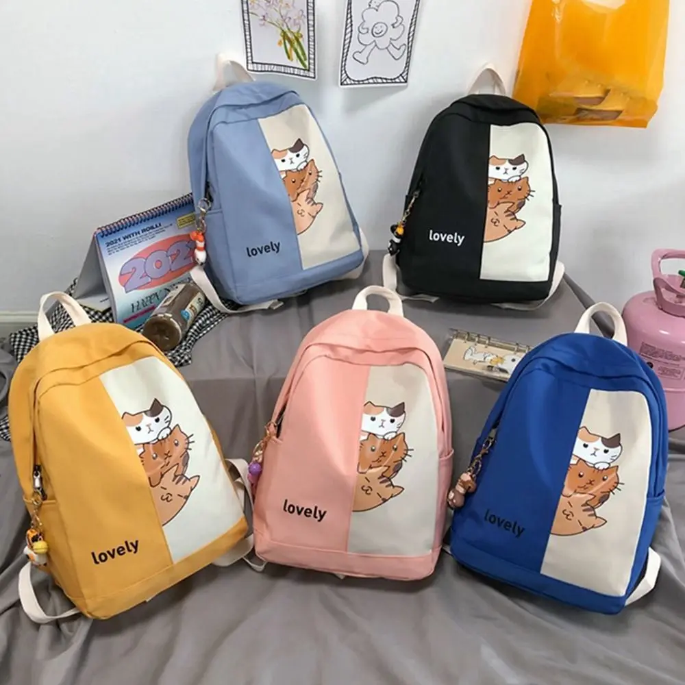 Fashion Lovely Students Backpack Cat Printed Fashion College Backpack Casual Nylon Students School Bags Female