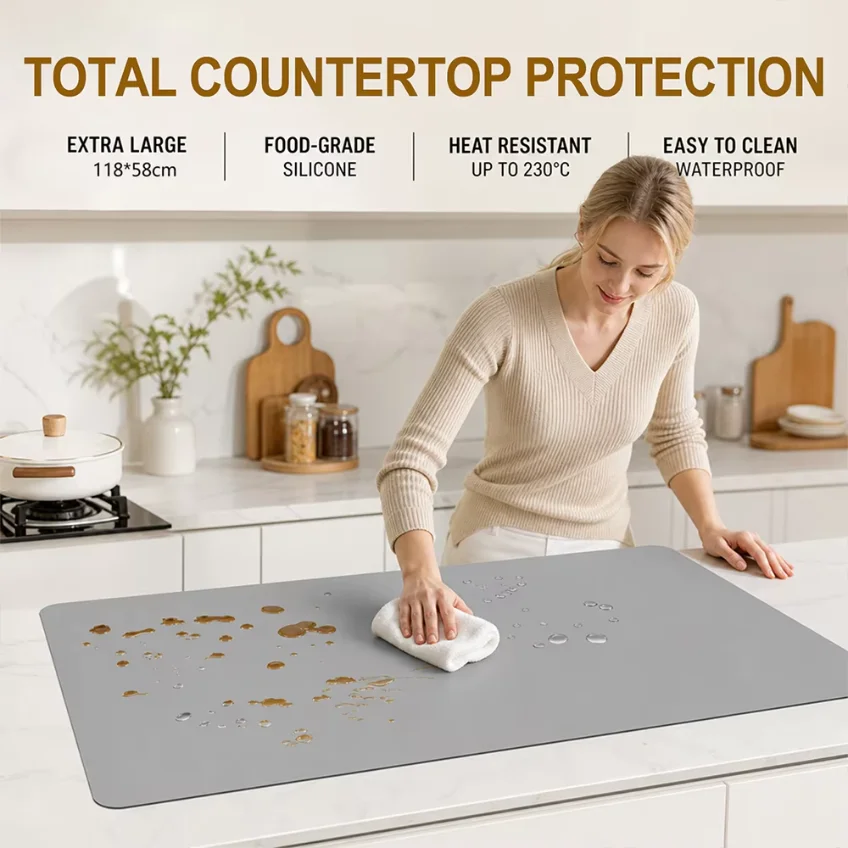 Extra Large Silicone Mat 120 60cm Waterproof Table Protector Heat Resistant Non-Slip Kitchen Countertop Pad Desk Mat