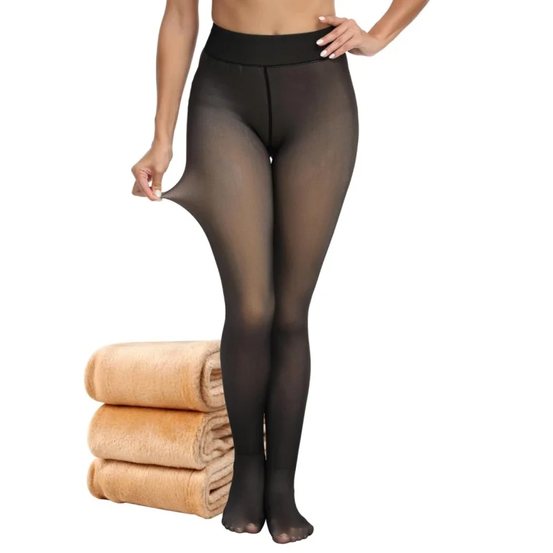 Women Thermal Stockings Sexy Fleece Tights Warm Winter High Waist Translucent Pantyhose Thick Elastic Skin Effect Plus Legging