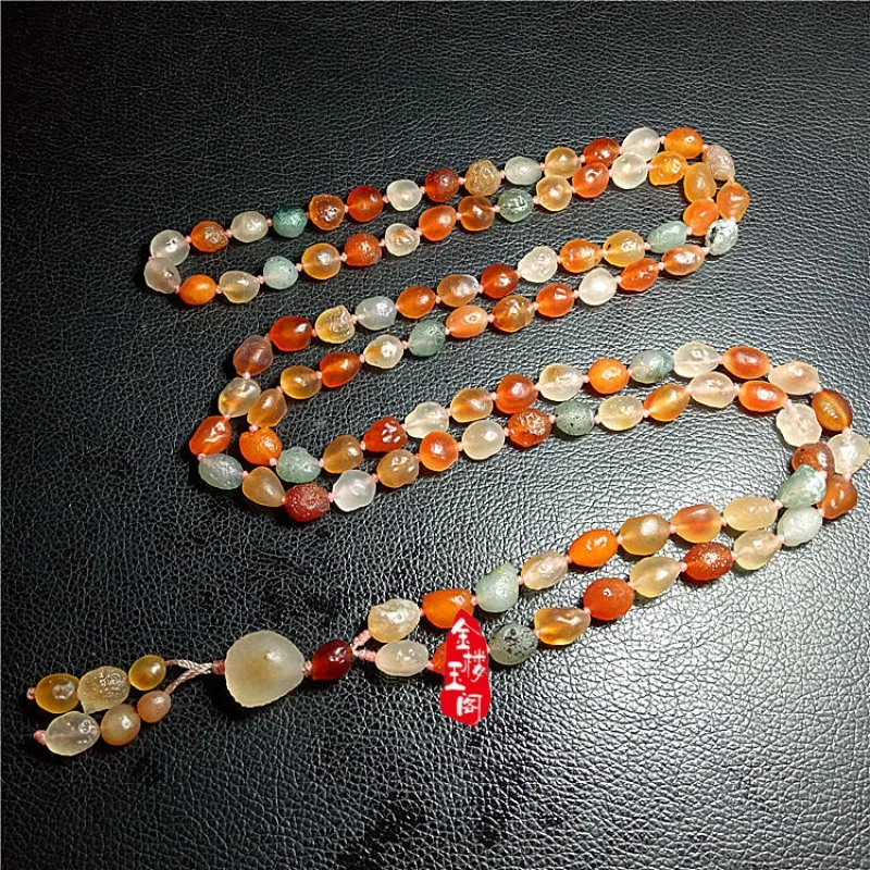 Wholesale Jewelry Alashan Gobi Raisin Sugar Heart 108 Grain Tendon Stone Necklace Bracelet Hand-Woven