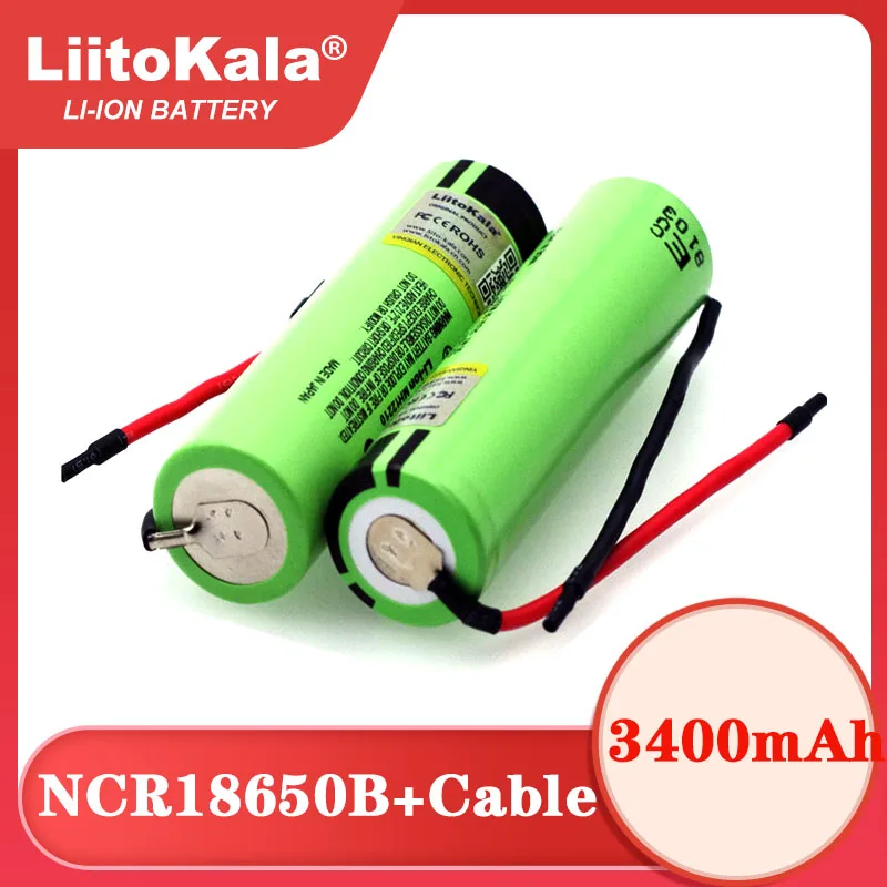 LiitoKala New Original NCR18650B 3.7v 3400mAh 18650 Li-ion Rechargeable Battery Welding Silica gel Cable DIY