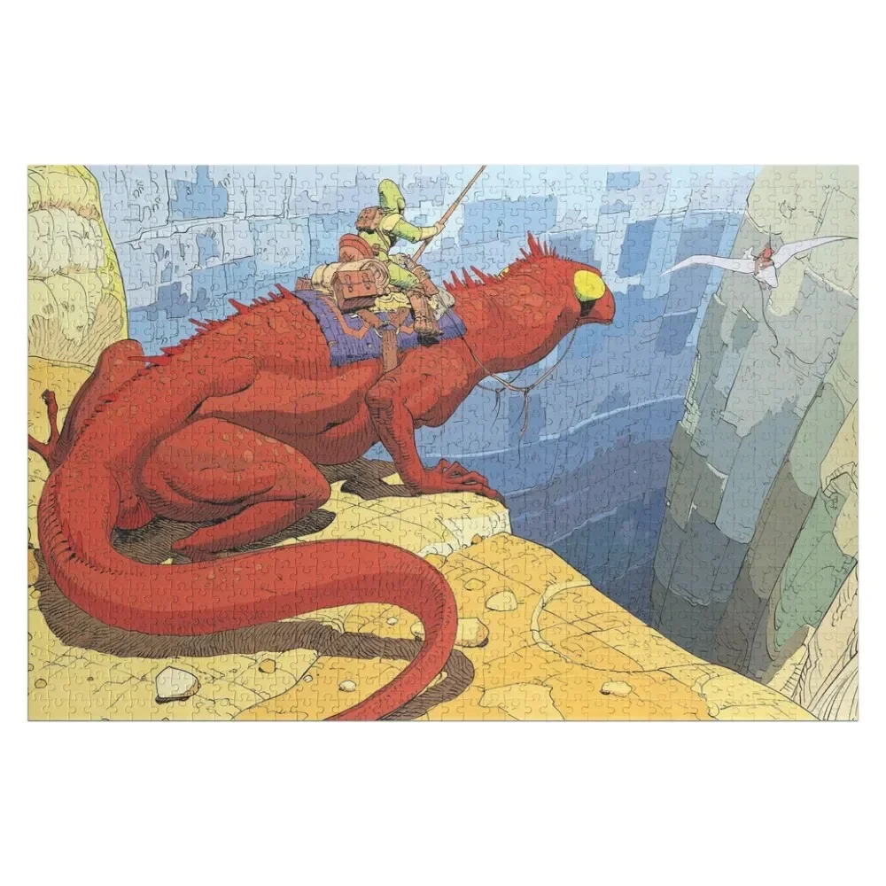 moebius, edena, warrior, lizard, iguana,seagull, landscape, warrior, cliff, world of edena jean giroud Jigsaw Puzzle