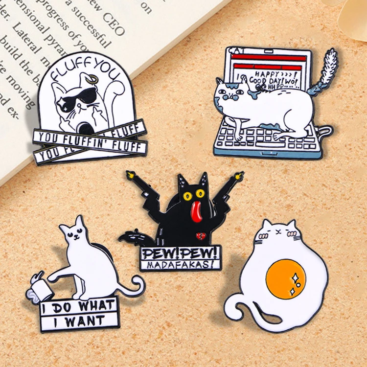 Cartoon funny text cat metal badge animal cute cat series badge brooch