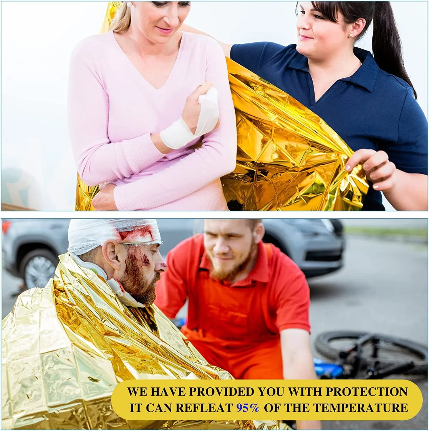 Outdoor Emergency Gold-Sliver Survival Blanket Waterproof First Aid Rescue Curtain Foil Thermal Military Blanket130X210Cm（GOLD）